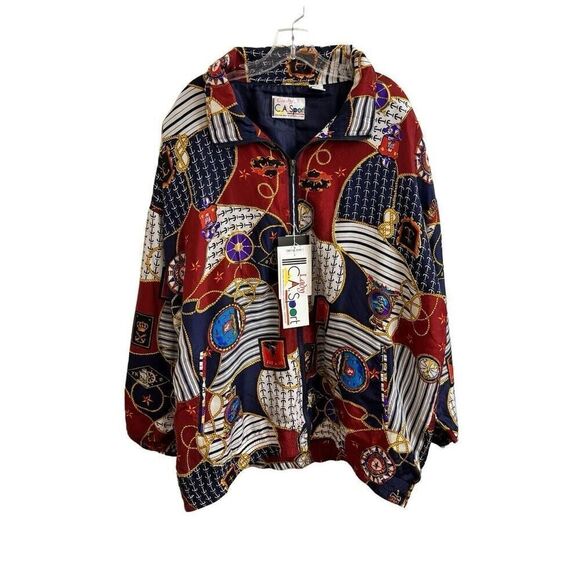 Lady C.A. Sport 100% Silk Nautical Track Suit Jacket Pants Set Size 2X NEW - Picture 2 of 9